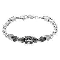 Браслет стальной с крестом и бусинами SB1537