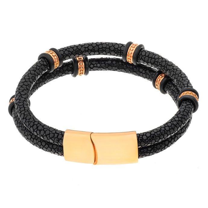 Двойной браслет из кожи ската Asperrimus Gold QB886-2