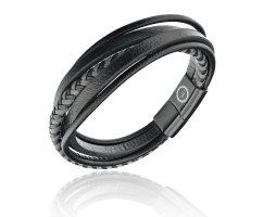 Браслет из кожи тройной серый QB356