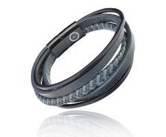 Браслет из кожи тройной синий QB358