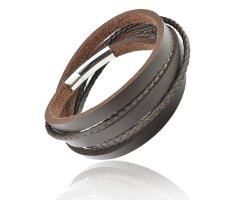 Браслет из кожи коричневый плетеный на три оборота QB8198