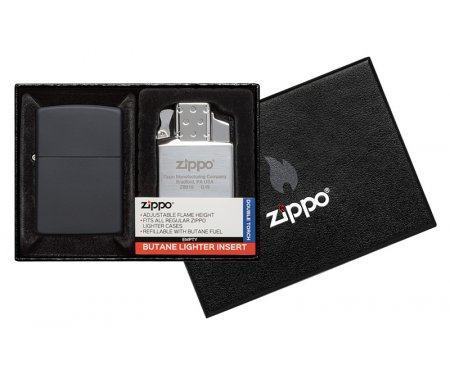Подарочный набор зажигалка Zippo 218 Black Matte и газовый вставной блок с двойным пламенем Zip218-090204