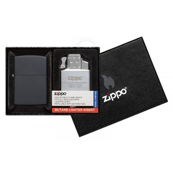 Подарочный набор зажигалка Zippo 218 Black Matte и газовый вставной блок с двойным пламенем Zip218-090204