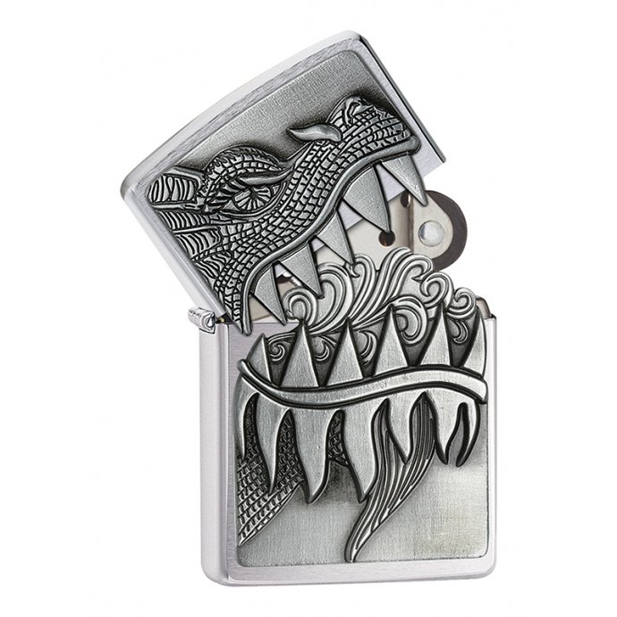 Зажигалка Zippo Dragon Teeth Emblem, Brushed Chrome Zip28969