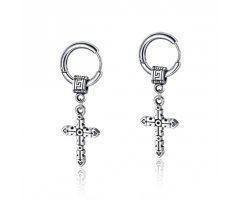 Серьга-кольцо из стали с крестом 17 мм SE1099