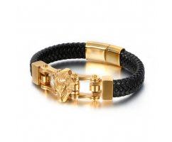 Браслет из кожи массивный с волком QB6885