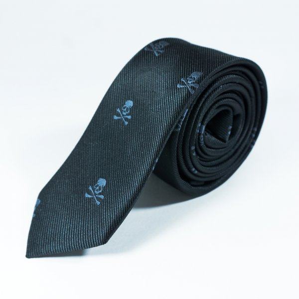 Lecrane галстук черный с черепом NT22